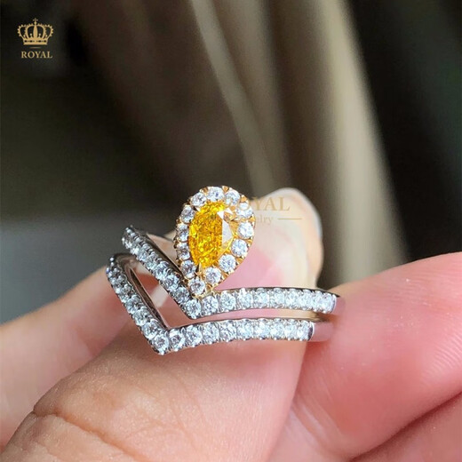 ROYALPICK Customized 0.3CT Yellow Diamond Ring Women's Diamond Ring Yellow Diamond 18k Gold Wife and Girlfriend's Day Birthday Engagement Gift Customized Yellow Diamond Ring (Customized 7-day delivery)