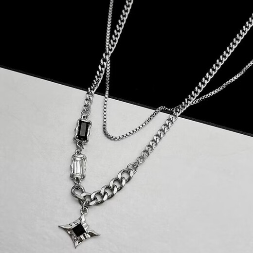 Cai Leiya starburst double-layered men's necklace men's trendy clavicle chain niche high-end pendant fashion jewelry birthday gift star necklace about 50cm