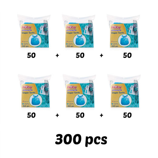 NUBY Disposable Diaper Bags, Fresh Baby Powder Scent, 50 Tablets (Pack of 6)