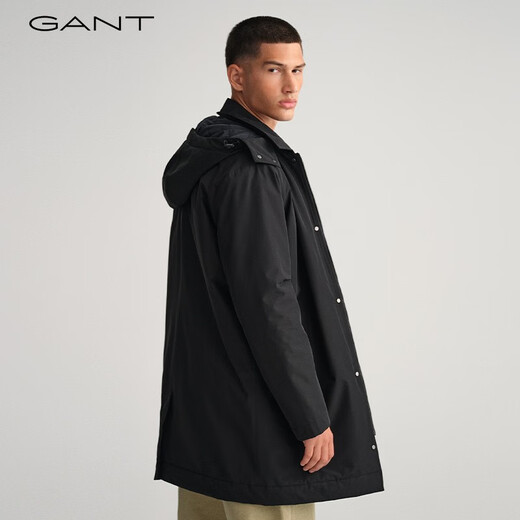 GANT甘特秋冬新款男士时尚休闲百搭中长款直筒连帽夹克棉服外套 5黑色 S