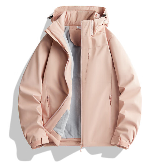 BRELRMON abrigo de terciopelo cortavientos para hombres y mujeres de una sola capa otoño e invierno a prueba de viento cálido suave caparazón ropa de trabajo chaqueta coreana al aire libre 9930S Ziyuan Rosa-Mujer Color sólido XL