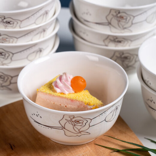 Haoya Jingdezhen ceramic tableware rice bowl small soup bowl gold wire rose gold bell bowl 4.5 inches 10 pieces