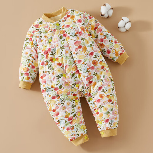 Mianguduo Children's Handmade Pure Cotton One-piece Harness Men's and Women's Thickened Warm One-piece Cotton Clothes Baby Harness Climbing Clothes Yellow Bottom Flowers 80 Codes (Suitable for 10-14 Months)
