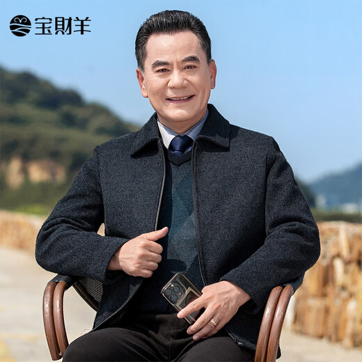 Baocai Sheep Dad's Woolen Jacket Men's Spring and Autumn Lapel Thick Business Cadre Service Executive Jacket Middle-aged and Elderly Clothes