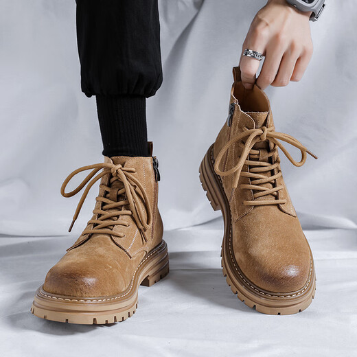 Western Region Camel Martin Boots Men's Autumn High-top Big Yellow Boots Retro Work Outfit Boots Side Zipper Locomotive American Big-toe Casual Leather Shoes Yellow 41