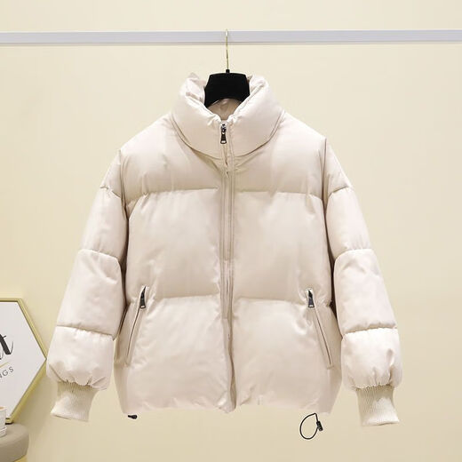 Ruizhu 2024 winter new thickened down cotton jacket for female students small Korean style loose warm cotton jacket trendy off-white S 90-110Jin Jin is equal to 0.5 kg
