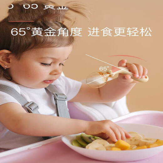 吉田久森宝宝勺子学吃训练自主进食一岁以上可弯曲婴儿勺子辅食儿童餐具 PPSU叉勺