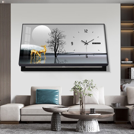 涵轩（HANXUAN） 大尺寸电表箱装饰画带时钟挂墙客厅餐厅配电箱电闸盒遮挡挂画 x2677 80*40（遮挡70*30）悬挂款式黑框