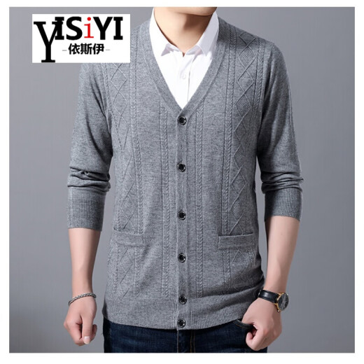 Middle-aged and elderly men's cardigan sweater cardigan for the elderly sweater knitted sweater jacket father dad spring and autumn sweater Father's Day clothes medium gray 180