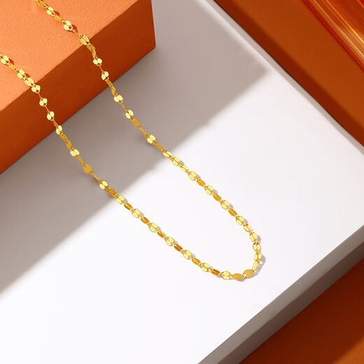 Hi Diamond 18K Gold Necklace Lip Chain Simple Fashionable K Gold Necklace for Wife and Girlfriend Plain Gold Colored Gold Clavicle Chain Yellow 18K Gold Approximately 0.54g