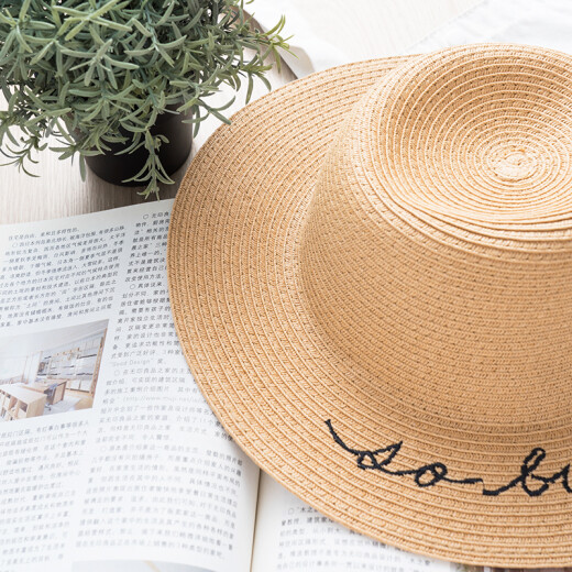 MINISO simple letter embroidered versatile straw hat (beige)