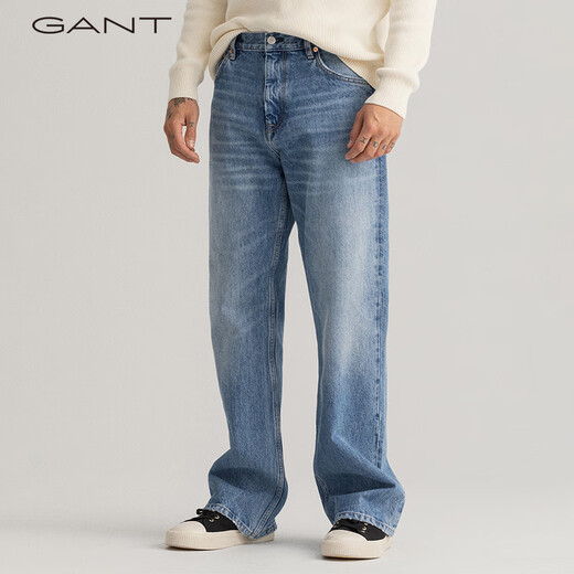 GANT甘特春季男士时尚美式复古高腰直筒挺阔喇叭纯棉牛仔长裤 983-浅蓝色 32