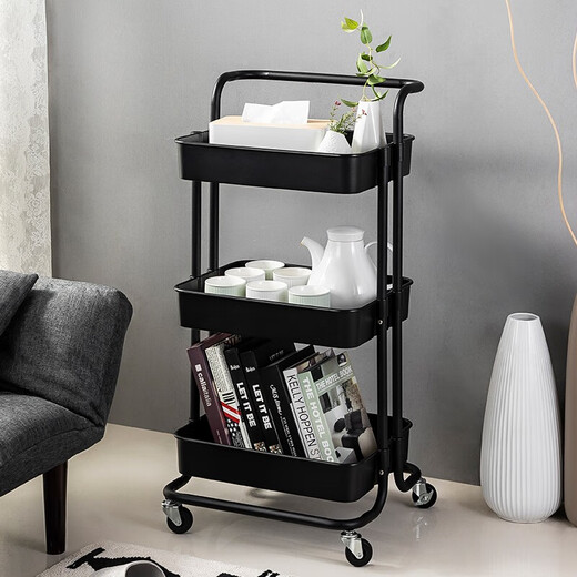 MAXCOOK Küchen-Aufbewahrungsregal, Standwagen-Aufbewahrungsregal, abnehmbares Küchen-Aufbewahrungsregal, schwarzer dreilagiger Wagen 42*32*86MCWA983