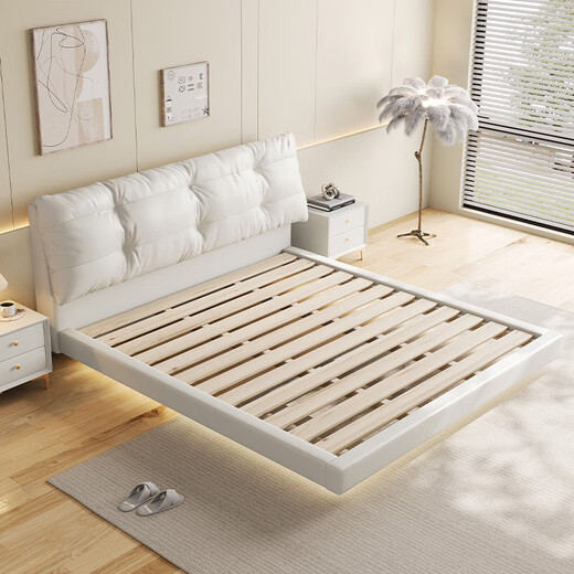 Galese suspended bed Cream style modern style large bed hanging bedroom soft bag modern simple furniture double bed 723 suspended bed + 1 bedside table 1.5*2.0m