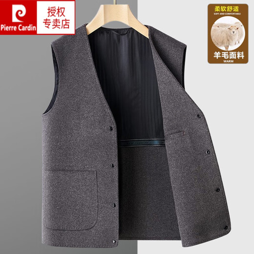 Pierre Cardin men's woolen vest double-sided woolen jacket autumn and winter sleeveless waistcoat casual top W2395 gray 180 suitable for 135-150Jin Jin equals 0.5 kg