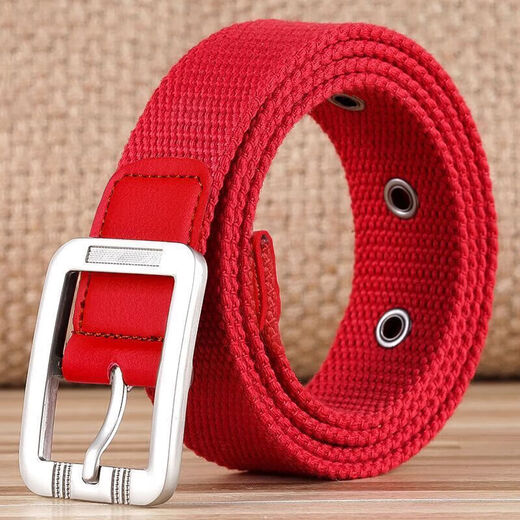 MANQIMEIYA 2025 zodiac year red belt men's bright red belt pin buckle overalls casual wedding canvas elastic belt 3.5cm wide upgraded red (good luck) 125cm