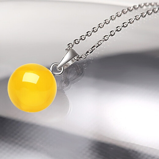 Gift Nanzhu Family Drops of water form beads, amber beeswax 925 silver pendant, simple and beautiful for your girlfriend, 11.0-12.0mm beeswax round beads
