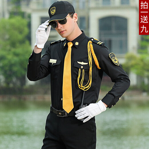 Conwhd concierge clothing sales department security shirt suit spring and summer high-end hotel image booth security work clothes short lining + pants + 9 accessories - big cap - gold 2 bars L