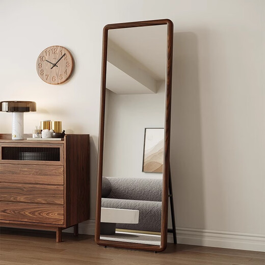 Dexu solid wood mirror full-body mirror floor-standing mirror home girl bedroom dressing mirror clothing store fitting mirror wall hanging large mirror walnut color 155*45cm-explosion-proof-swinging and hanging two-purpose