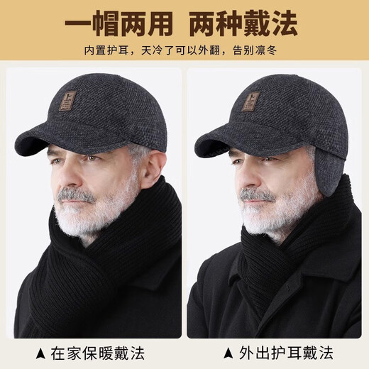 Li Ge middle-aged and elderly men's winter grandfather and father duck cap winter elderly warm thickened baseball cap elderly hat dark gray adjustable