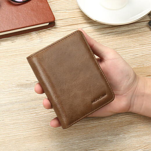 Scarecrow men's wallet first-layer cowhide soft vertical multi-functional short card holder wallet practical gift practical gift for father, boyfriend and husband