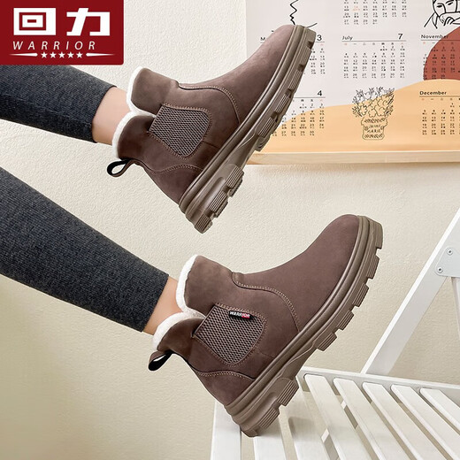 Pull back women's shoes snow boots women's winter velvet thickened warm cotton shoes camel 38