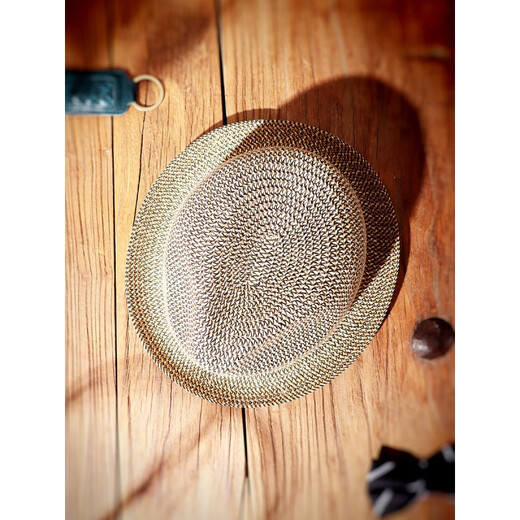 Woodpecker retro top hat middle-aged men straw woven breathable casual short-brimmed curly straw hat British jazz hat girl trend khaki M (55-57cm meets 85% of ordinary head circumference)