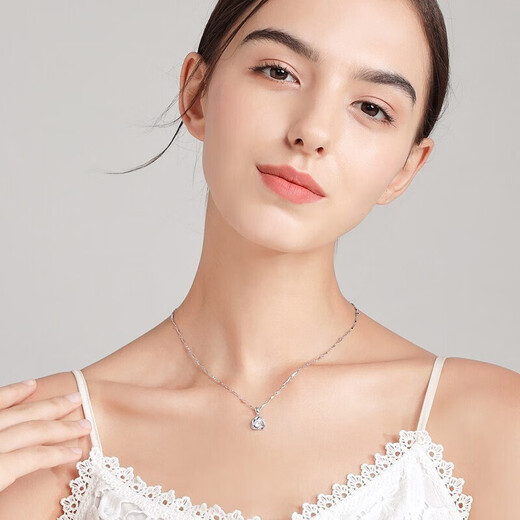 MZMZ Clover Platinum Necklace Women's PT950 Platinum Necklace Clavicle Chain Valentine's Day Birthday Gift for Girlfriend and Wife Light Luxury Model-Clover Necklace-Sky Blue