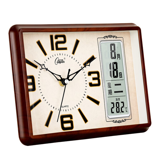 Compas table clock living room clock desk clock quartz clock clock modern calendar temperature bedside clock 3001 imitation wood 26cm