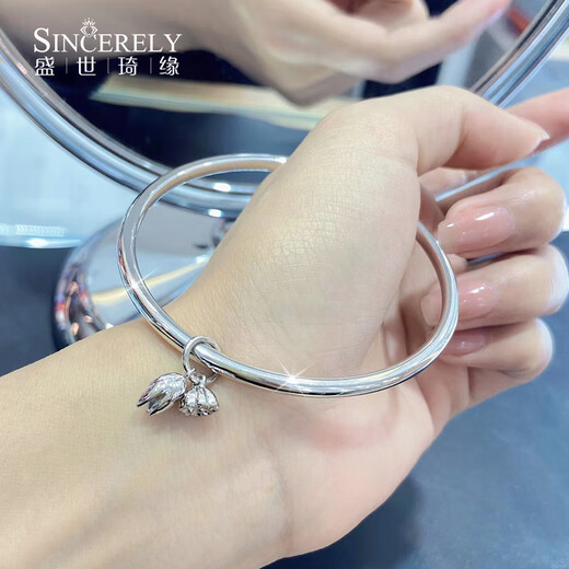 Shengshi Qiyuan (SHENGSHIQIYUAN) pt950 platinum bracelet for women, platinum two worlds, platinum bracelet for women, solid glossy bracelet for girlfriend, 40-42 grams, inner diameter 52mm, thickness about 3.5mm