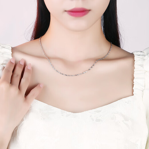 Yuanshengfu PT950 platinum boutique water ripple necklace, fashionable platinum plain chain for women, shiny clavicle chain, 5.51 grams, length 44CM