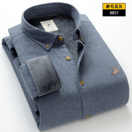
Colombass winter plus velvet thickened warm shirt men's long-sleeved plaid shirt solid color middle-aged men's business casual pure cotton Korean style trendy shirt 9903 blue gray 40/175/L