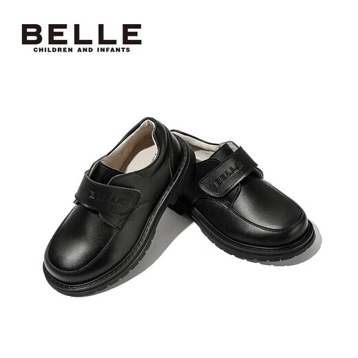 Belle children's shoes boys leather shoes cowhide student performance shoes boys performance shoes spring and autumn single shoes for middle and large children black 32