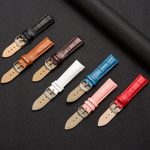 Anglang universal genuine leather watch strap for men and women with pin buckle cowhide waterproof and wear-resistant watch chain genuine leather black belt (tool and ear needle) watch strap head width men's 20mm