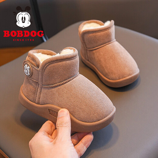 Babudou children's shoes winter warm children's snow shoes plus velvet thickening boys' toddler shoes 116345039 coffee brown 30