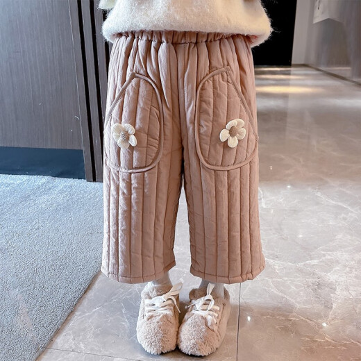 Water Flower Girl's Pants Autumn and Winter Winter Outerwear Three-layer Thickened Cotton Pants Children's Fashionable Winter Clothes for Baby Girls All-match Pants Little September Children's Clothes/Flower Velvet Cotton Pants Brown Color 90cm