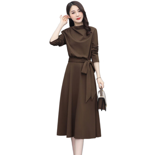 Chu Xin 2025 spring and autumn new women's fashionable temperament slim and slim women's long-sleeved dress bottoming skirt coffee color L (118-130Jin Jin equals 0.5 kg)