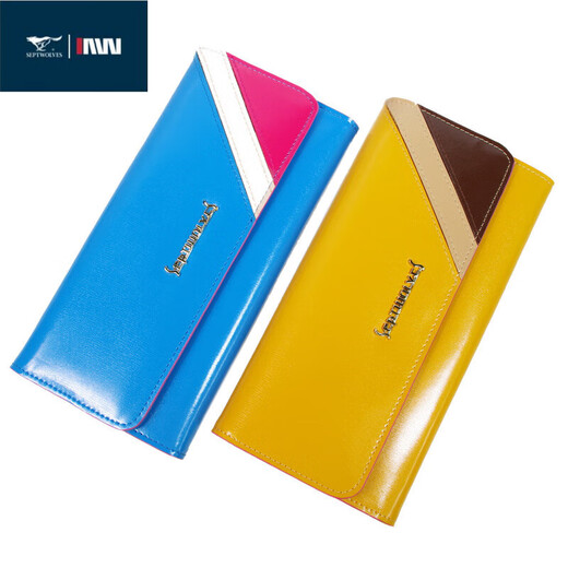 SEPTWOLVES women's wallet long multifunction Korean style fashionable and versatile cowhide hand wallet buckle orange