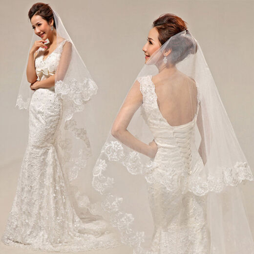 Bridal Wedding Veil Korean New Style Lace Long Veil 1.5 Meter Veil Wedding Long Accessories White 100cm-135cm