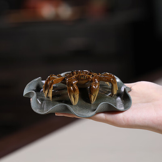 Zun Pot Tea Pet Ornaments Purple Clay Color-Changing Crabs from All Directions Can Bring Good Luck Color-Changing Crabs Lotus Leaf Green