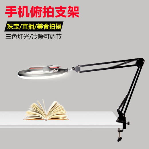 Bingge Master Mobile Phone Overhead Stand Desktop Live Broadcast Fill Light Video Recording Painting and Calligraphy Teaching Cantilever Stand Internet Celebrities Bring Goods Bedside to Watch Dramas and Watch TV Lazy Stand Desktop Model + 26cm Fill Light (10w)
