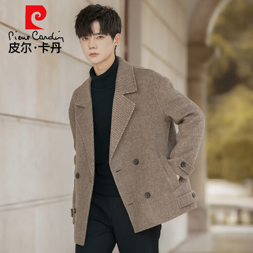 Pierre Cardin high-end double-sided woolen woolen coat men's short Korean style Nizi windbreaker winter thickened casual suit jacket for men mixed coffee color worry-free shopping XL 180