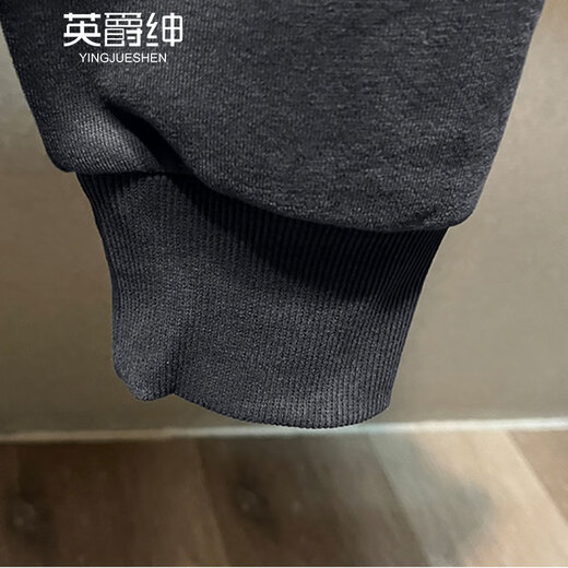 British gentleman American retro heavyweight sweatshirt men's autumn and winter loose Henry collar long-sleeved trendy brand embroidered velvet bottoming shirt for men dark gray M