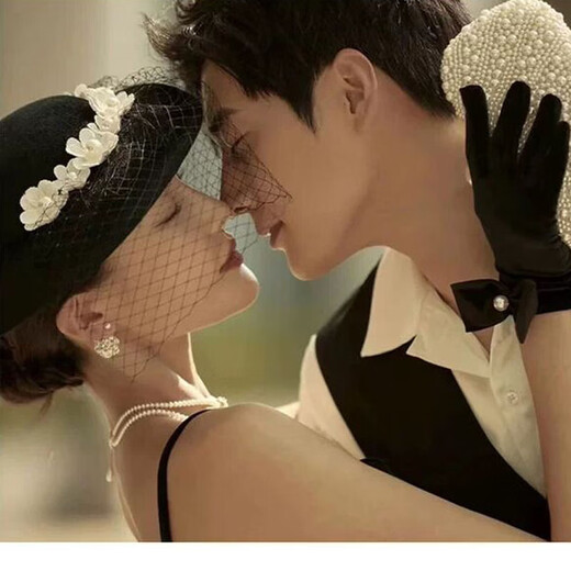 Wujin Retro French Top Hat Gloves Female Hepburn Style Black Mesh Socialite Elegant Dress Photo Studio Photo Headwear Black Top Hat One Size