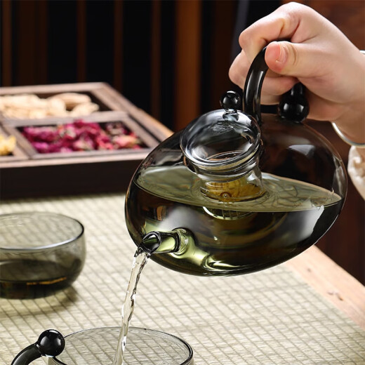 SUSHICERAMICS glass teapot thickened heat-resistant teapot health pot flower teapot black bead fortune mouse pot
