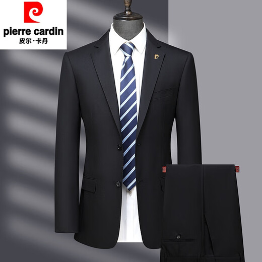 Pierre Cardin Thin Wool Suit Men's High-end Middle-aged Men's Business Formal Wedding Suit Black MY7001 Style L 175 Size Recommended 130 Jin Jin equals 0.5 kg -140 Jin Jin equals 0.5 kg