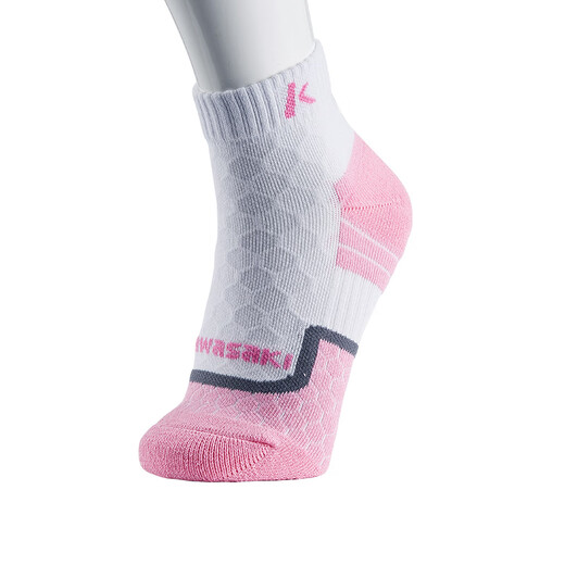 川崎（KAWASAKI）羽毛球运动袜女款跑步健身中短女袜子毛巾底吸汗透气3双装 R237D蓝/粉/紫(3双装）