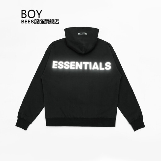BoyBees genuine FEAROFGODESSENTIALS multi-line Los Angeles FOG reflective hooded sweatshirt men's hoodies women's black S is too large (90Jin[Jin equals 0.5kg]-125Jin[Jin equals 0.5kg])