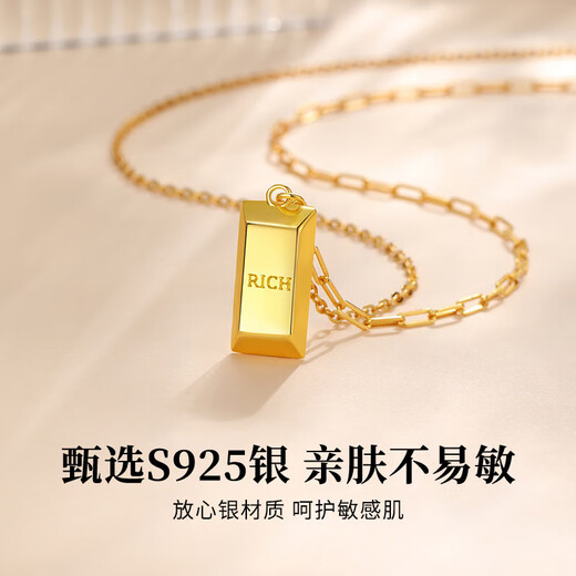 Central Chuang Fashion Chinese Gold Necklace Women's Silver Small Gold Nugget Rich Pendant Birthday Gift for Girlfriend and Best Friend S925