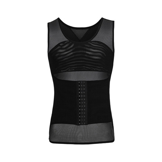 French KJ shapewear men's tummy control vest elastic slim fit tummy control waist corset breast button enhanced version tummy control belt shaping underwear sports fitness beer belly body suit new product black (vest) M (recommended 70-120Jin Jin is equal to 0.5 kg)